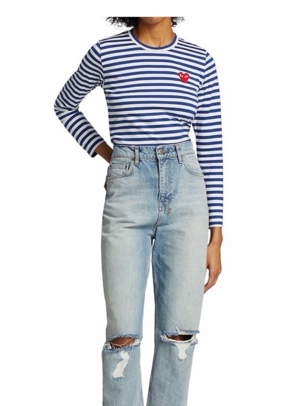 Comme de Garçon Play Striped Long Sleeve Shirt XXL Navy Blue White